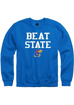 Rally Kansas Jayhawks Mens Blue Beat State Long Sleeve Crew Sweatshirt