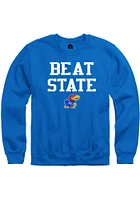 Rally Kansas Jayhawks Mens Blue Beat State Long Sleeve Crew Sweatshirt