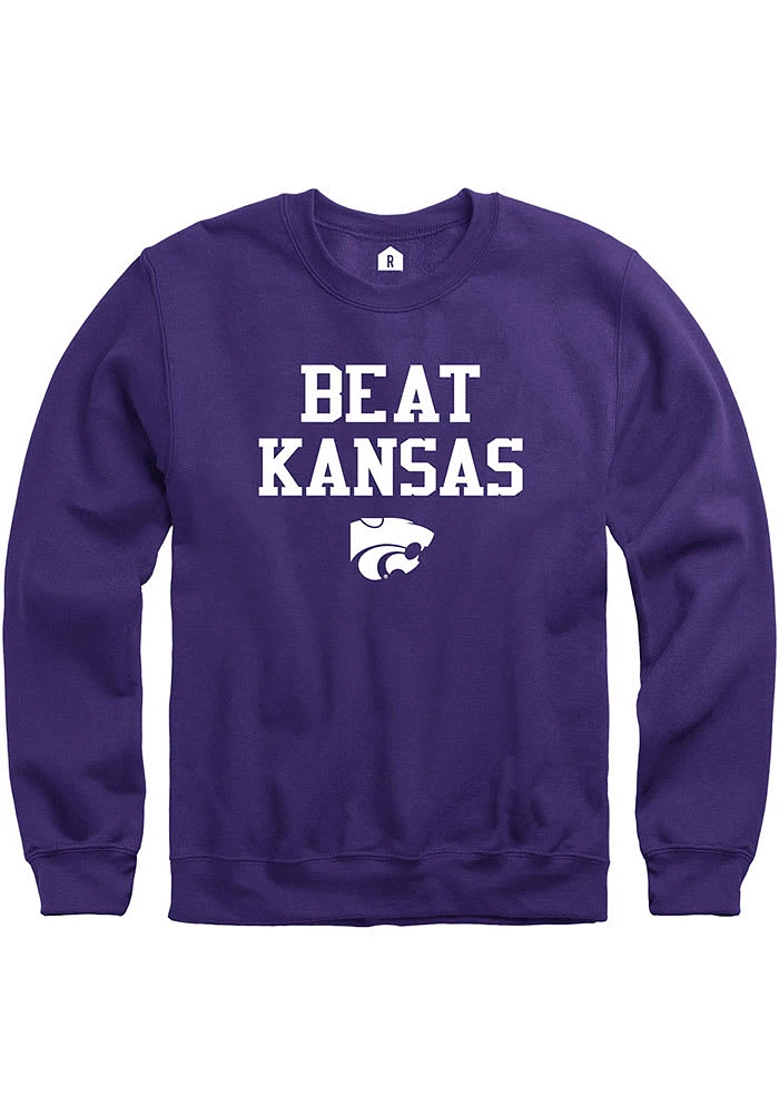 Rally K-State Wildcats Mens Purple Beat Kansas Long Sleeve Crew Sweatshirt