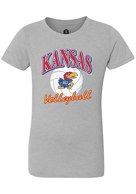 Rally Kansas Jayhawks Girls Grey Volleyball Script Short Sleeve Tee