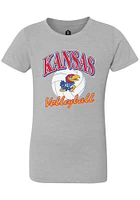 Rally Kansas Jayhawks Girls Grey Volleyball Script Short Sleeve Tee