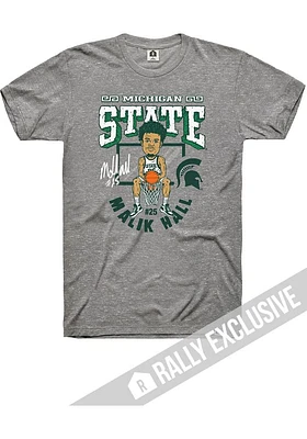 Malik Hall Michigan State Spartans Grey Basketball Caricature Short Sleeve Fashion Player T Shirt