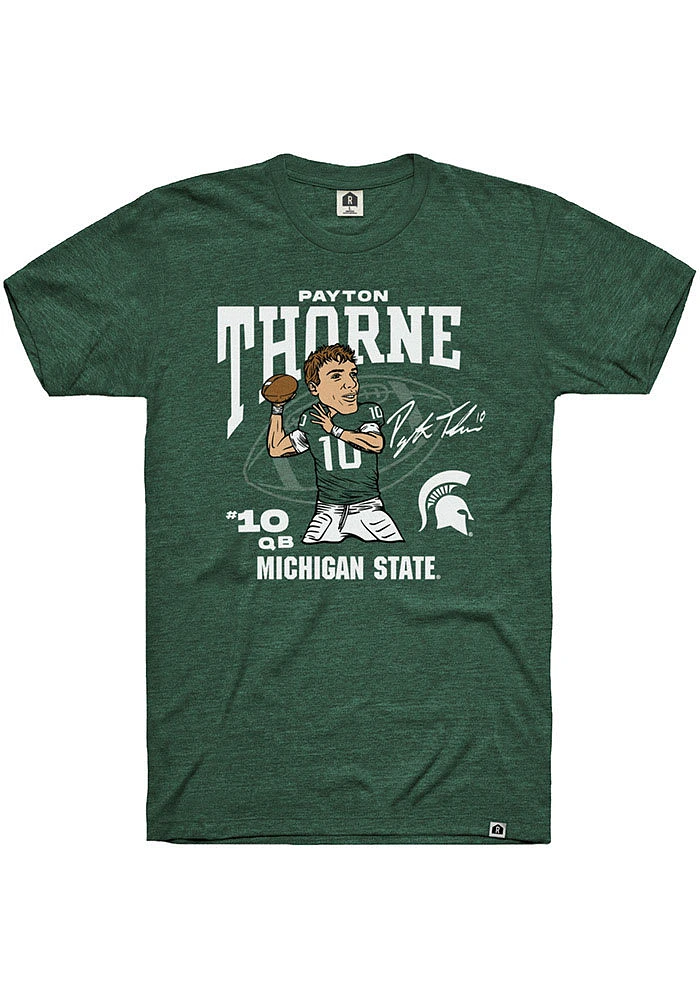 Payton Thorne Michigan State Spartans Green Football Caricature Short Sleeve Fashion Player T Shir..