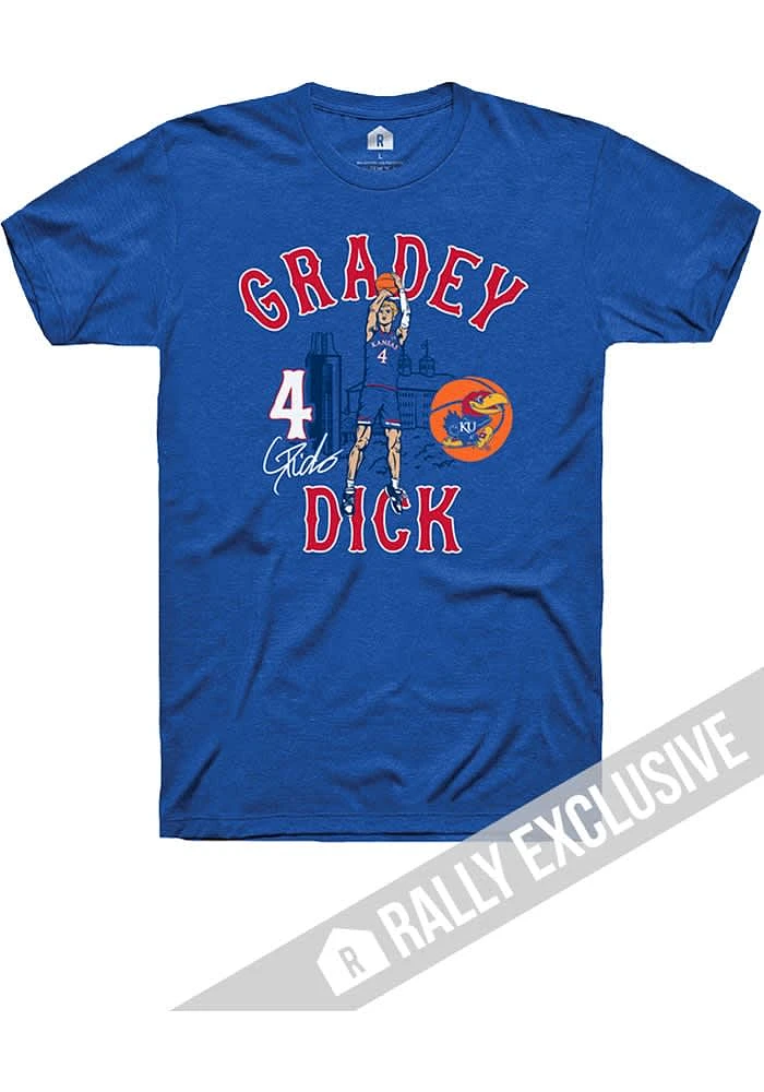 Gradey Dick Kansas Jayhawks Blue Basketball Jump Shot Short Sleeve Fashion Player T Shirt