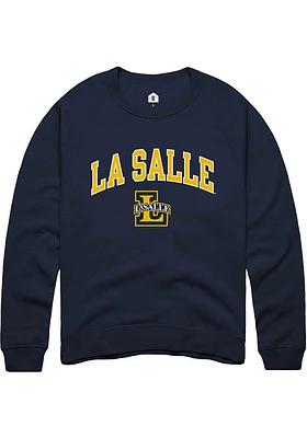 Rally La Salle Explorers Mens Navy Blue Arched Mascot Long Sleeve Crew Sweatshirt