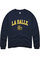 Rally La Salle Explorers Mens Navy Blue Arched Mascot Long Sleeve Crew Sweatshirt