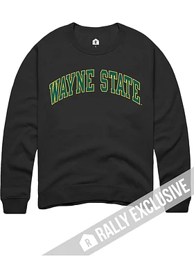 Rally Wayne State Warriors Mens Black Arch Name Long Sleeve Crew Sweatshirt