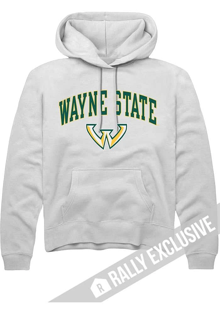 Rally Wayne State Warriors Mens White Arched Mascot Long Sleeve Hoodie