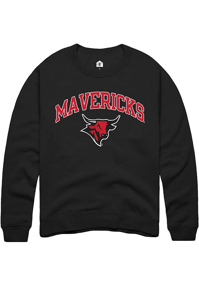 Rally UNO Mavericks Mens Black Sport Drop-Hockey Long Sleeve Crew Sweatshirt