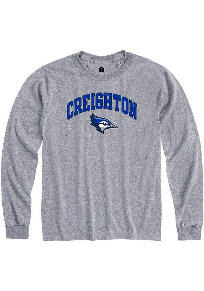 Rally Creighton Bluejays Grey Arch Mascot Long Sleeve T Shirt