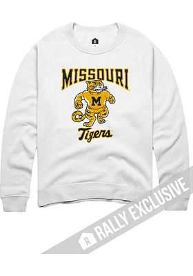 Rally Missouri Tigers Mens White Vintage Mascot Long Sleeve Fashion Sweatshirt