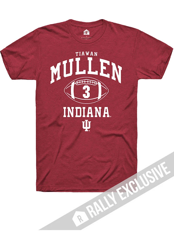 Tiawan Mullen Indiana Hoosiers Red Football Player Name and Number Short Sleeve Fashion T S..