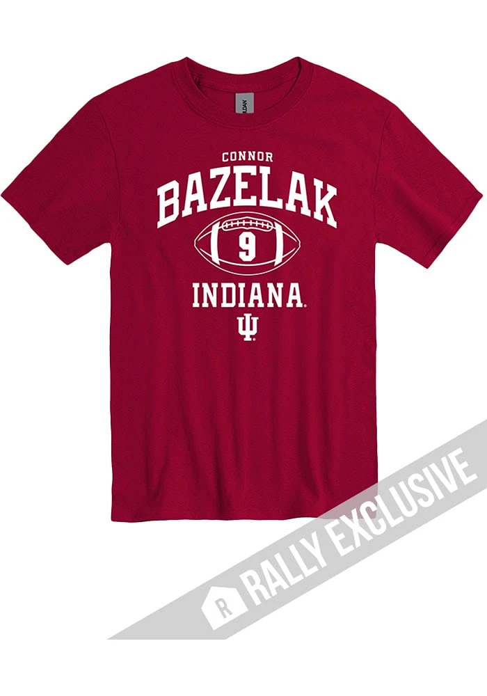 Connor Bazelak Indiana Hoosiers Red Football Player Name and Number Short Sleeve Fashion T..