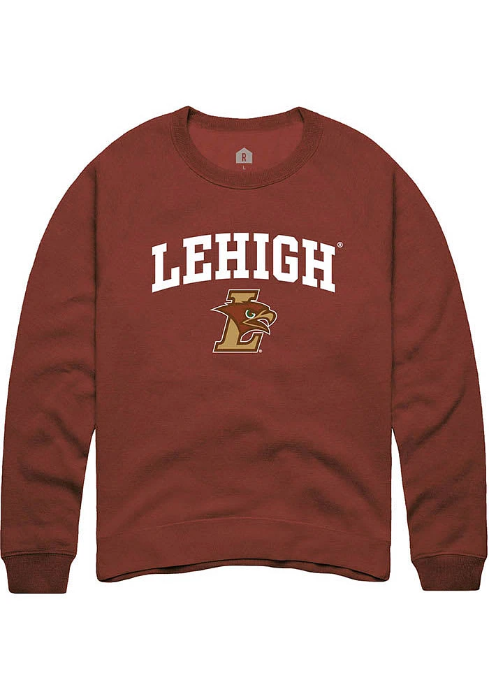 Rally Lehigh University Mens Brown Arch Mascot Long Sleeve Crew Sweatshirt