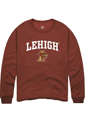 Rally Lehigh University Mens Brown Arch Mascot Long Sleeve Crew Sweatshirt