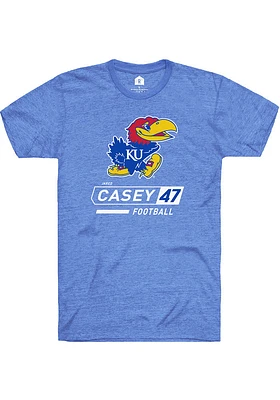 Jared Casey Kansas Jayhawks Blue Front Football Name and Number Short Sleeve Player T Shirt