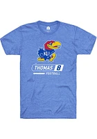 Ky Thomas Kansas Jayhawks Blue Front Football Name and Number Short Sleeve Player T Shirt