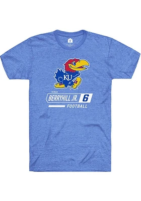 Taiwan Berryhill Jr Kansas Jayhawks Blue Football Name and Number Short Sleeve Player T Shirt