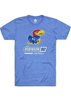 Jereme Robinson Kansas Jayhawks Blue Football Name and Number Short Sleeve Player T Shirt