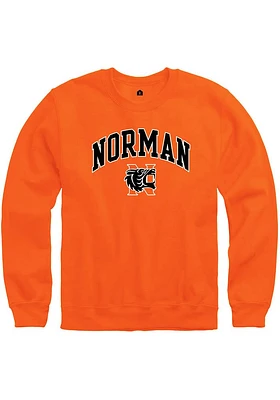 Rally Norman High School Tigers Mens Orange Arch Mascot Long Sleeve Crew Sweatshirt