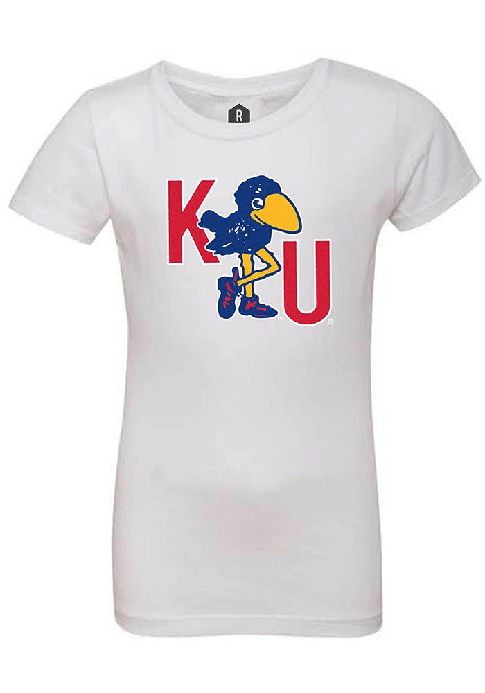 Rally Kansas Jayhawks Girls White 1912 Jayhawk W/ KU Initials Short Sleeve Tee