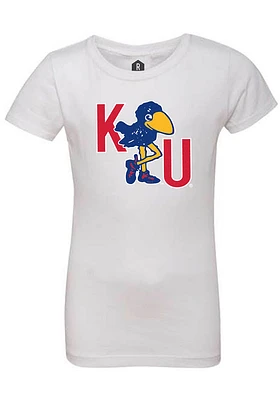 Rally Kansas Jayhawks Girls White 1912 Jayhawk W/ KU Initials Short Sleeve Tee