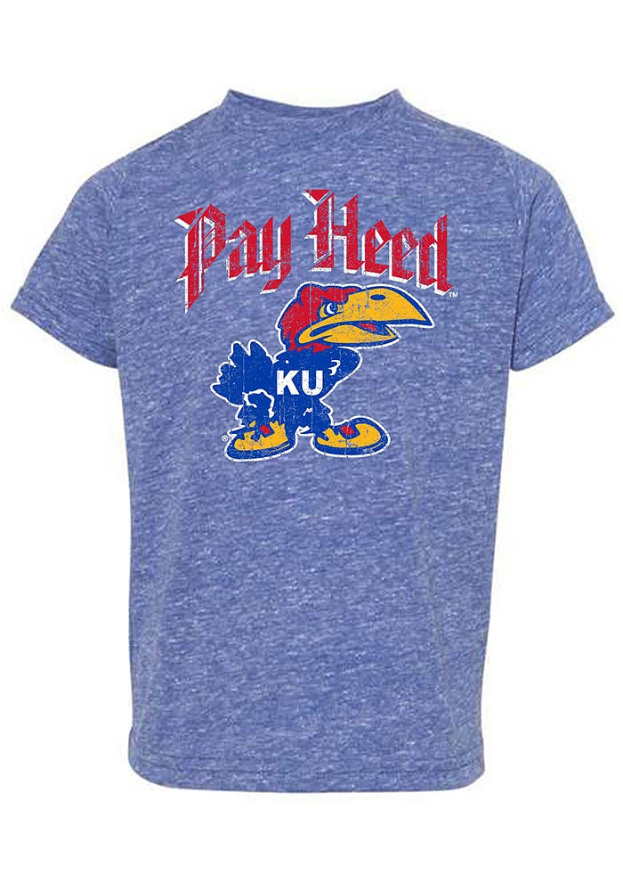 Rally Kansas Jayhawks Toddler Blue Pay Heed Arch 41 Bird Short Sleeve T-Shirt
