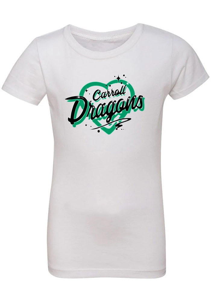 Rally Carroll High School Dragons Girls White Airbrush Heart Short Sleeve Tee