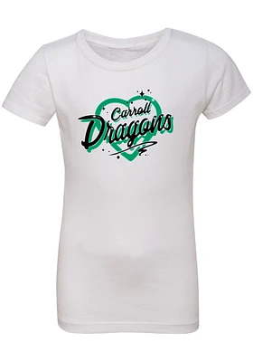 Rally Carroll High School Dragons Girls White Airbrush Heart Short Sleeve Tee