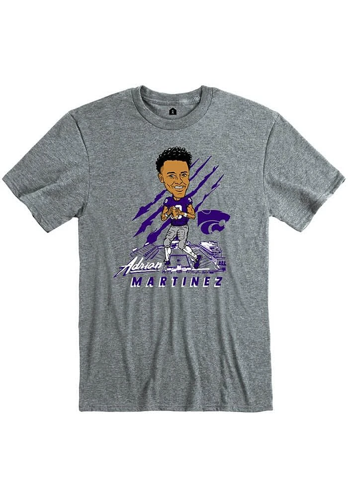 Adrian Martinez K-State Wildcats Grey Caricature Football Short Sleeve Fashion Player T Shirt