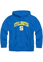 Rally Stillwater High School Pioneers Mens Blue Arch Mascot Long Sleeve Hoodie
