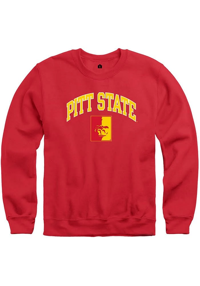 Rally Pitt State Gorillas Mens Red Arch Mascot Long Sleeve Crew Sweatshirt