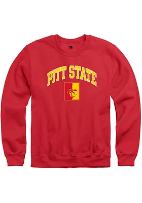 Rally Pitt State Gorillas Mens Red Arch Mascot Long Sleeve Crew Sweatshirt