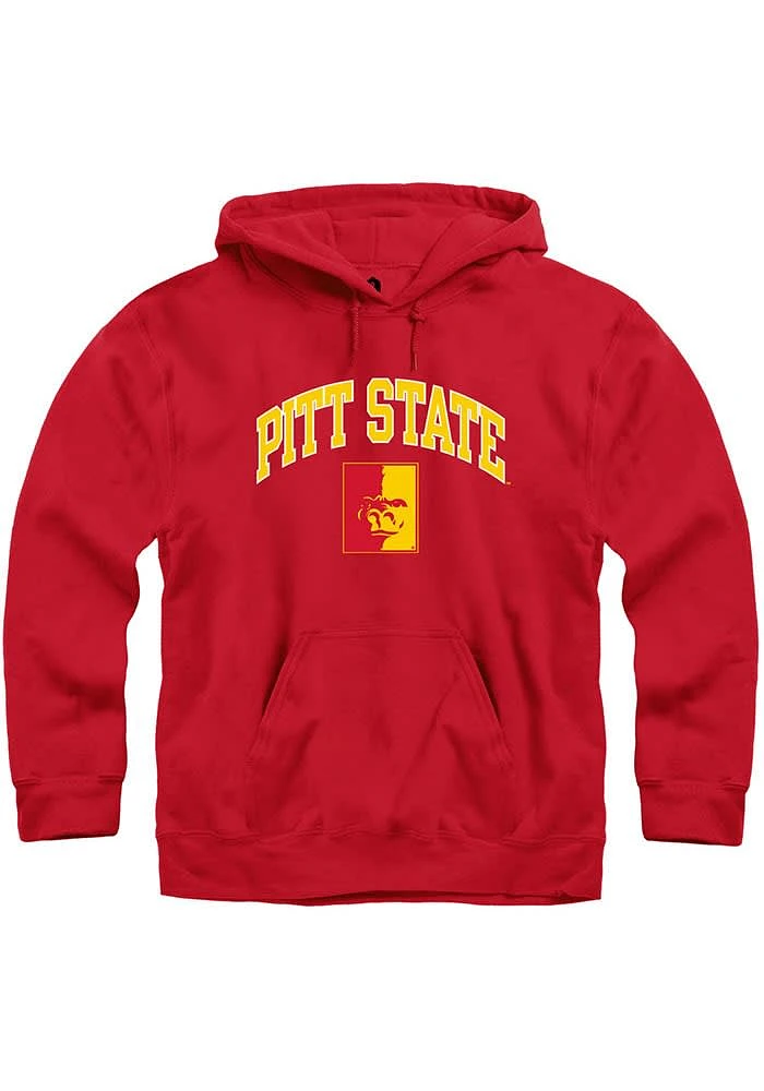 Rally Pitt State Gorillas Mens Red Arch Mascot Long Sleeve Hoodie