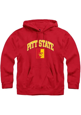 Rally Pitt State Gorillas Mens Red Arch Mascot Long Sleeve Hoodie
