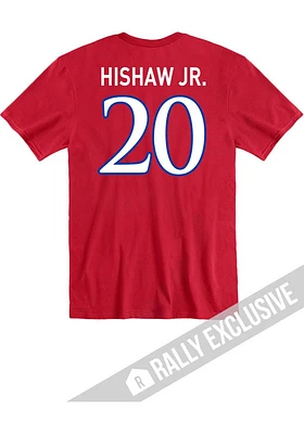 Daniel Hishaw Jr Kansas Jayhawks Red Football Name and Number Short Sleeve Player T Shirt
