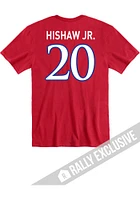 Daniel Hishaw Jr Kansas Jayhawks Red Football Name and Number Short Sleeve Player T Shirt