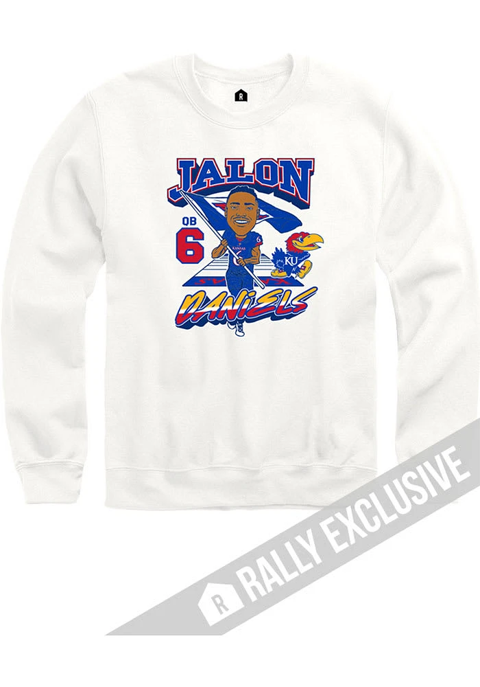 Jalon Daniels Kansas Jayhawks Mens White Caricature Football Player Crew