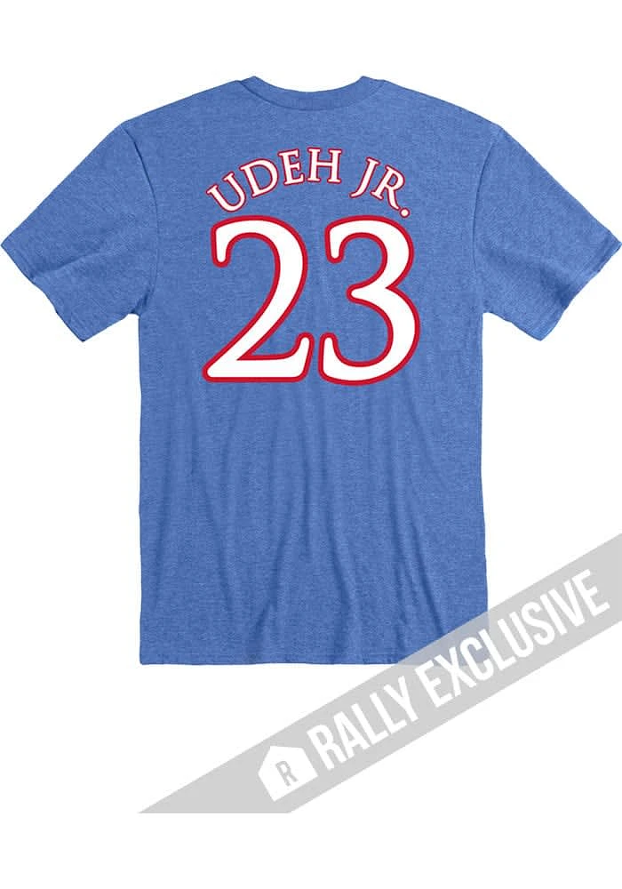 Ernest Udeh Jr Kansas Jayhawks Blue Basketball Name and Number Short Sleeve Player T Shirt