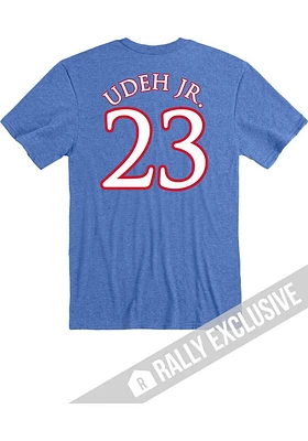 Ernest Udeh Jr Kansas Jayhawks Blue Basketball Name and Number Short Sleeve Player T Shirt