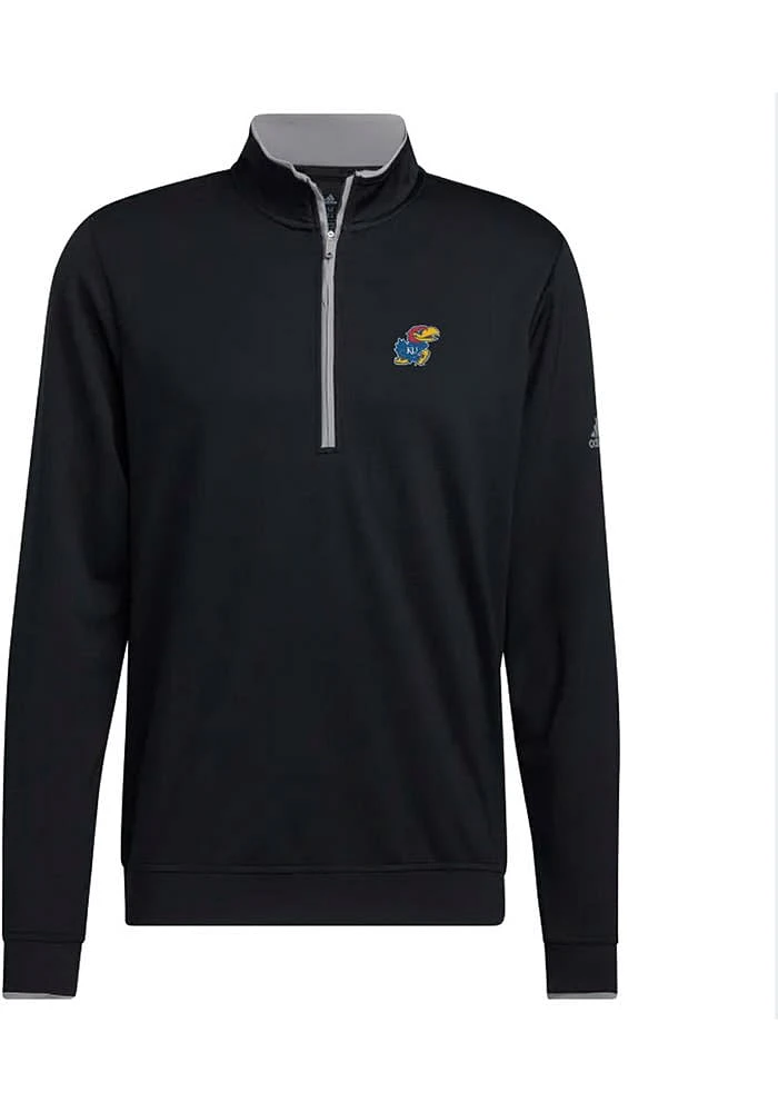 Rally Kansas Jayhawks Mens Black Adidas Golf Primary Team Logo Long Sleeve Qtr Zip Pullover