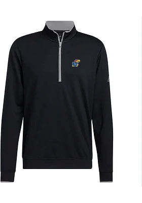 Rally Kansas Jayhawks Mens Black Adidas Golf Primary Team Logo Long Sleeve Qtr Zip Pullover
