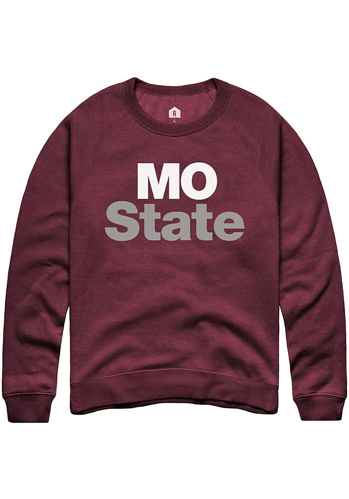 Rally Missouri State Bears Mens Maroon Nickname Long Sleeve Crew Sweatshirt