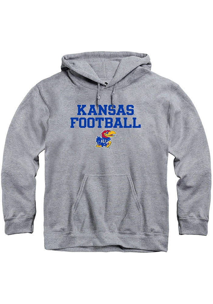 Rally Kansas Jayhawks Mens Grey Football Stacked Long Sleeve Hoodie
