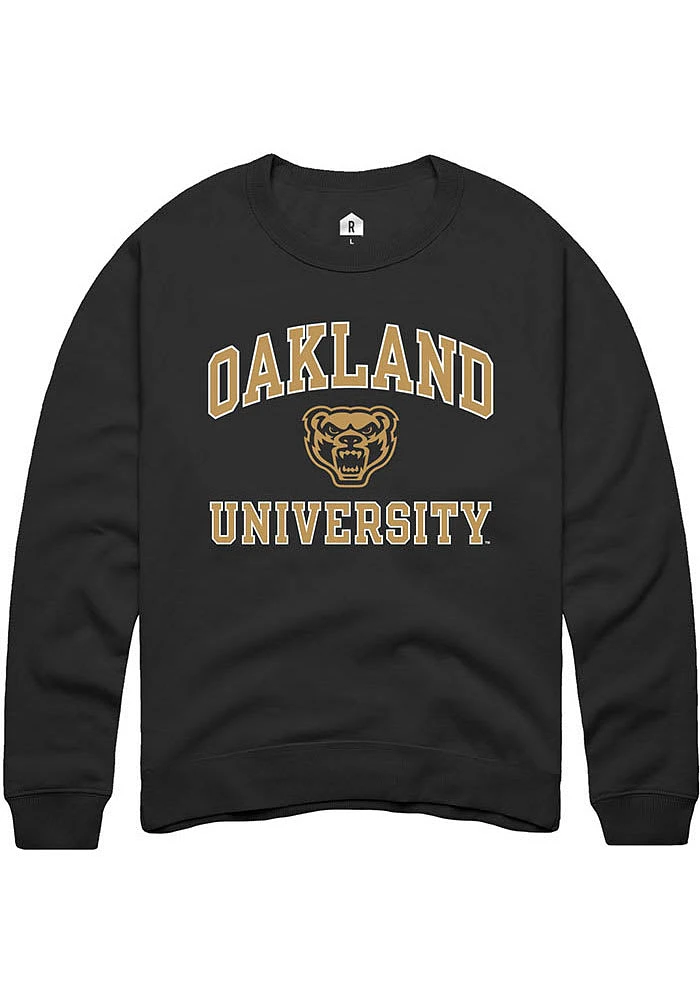 Rally Oakland University Golden Grizzlies Mens Black Number One Graphic Long Sleeve Crew Sweatshir..