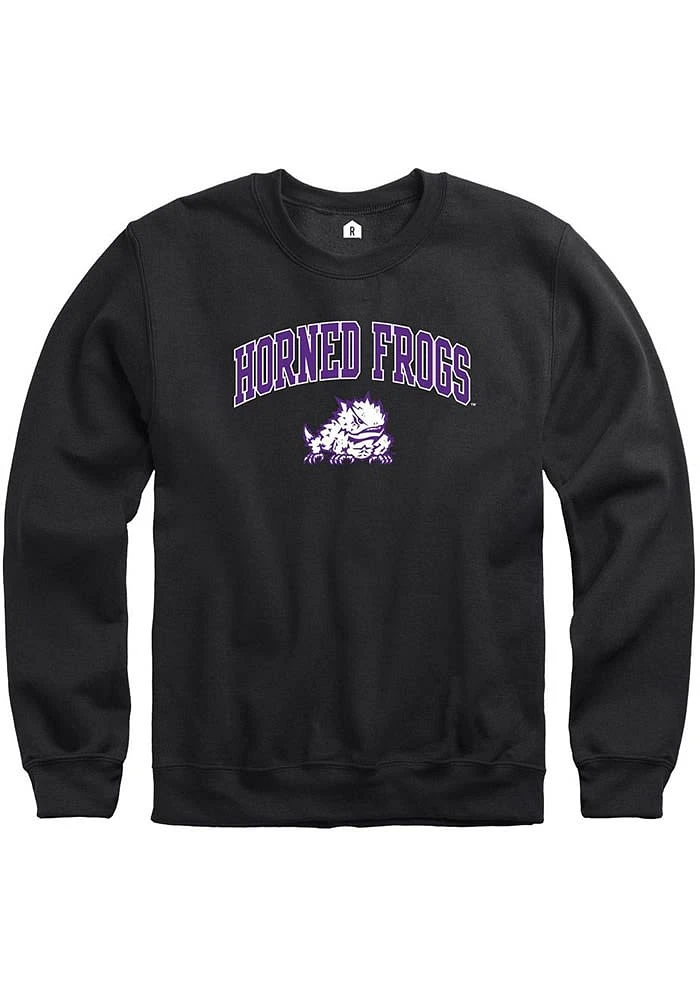 Rally TCU Horned Frogs Mens Black Arch Mascot Long Sleeve Crew Sweatshirt