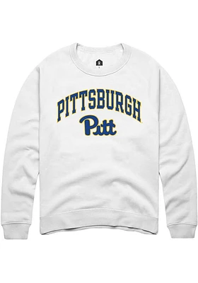 Rally Pitt Panthers Mens White Arch Mascot Long Sleeve Crew Sweatshirt
