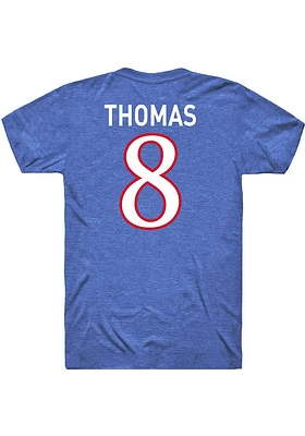 Ky Thomas Kansas Jayhawks Blue Football Name and Number Short Sleeve Player T Shirt