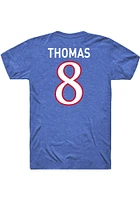 Ky Thomas Kansas Jayhawks Blue Football Name and Number Short Sleeve Player T Shirt