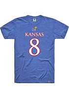Ky Thomas Kansas Jayhawks Blue Football Name and Number Short Sleeve Player T Shirt